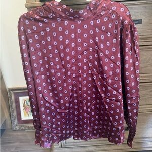 Ann Taylor Maroon Floral Button-Down Satin Blouse